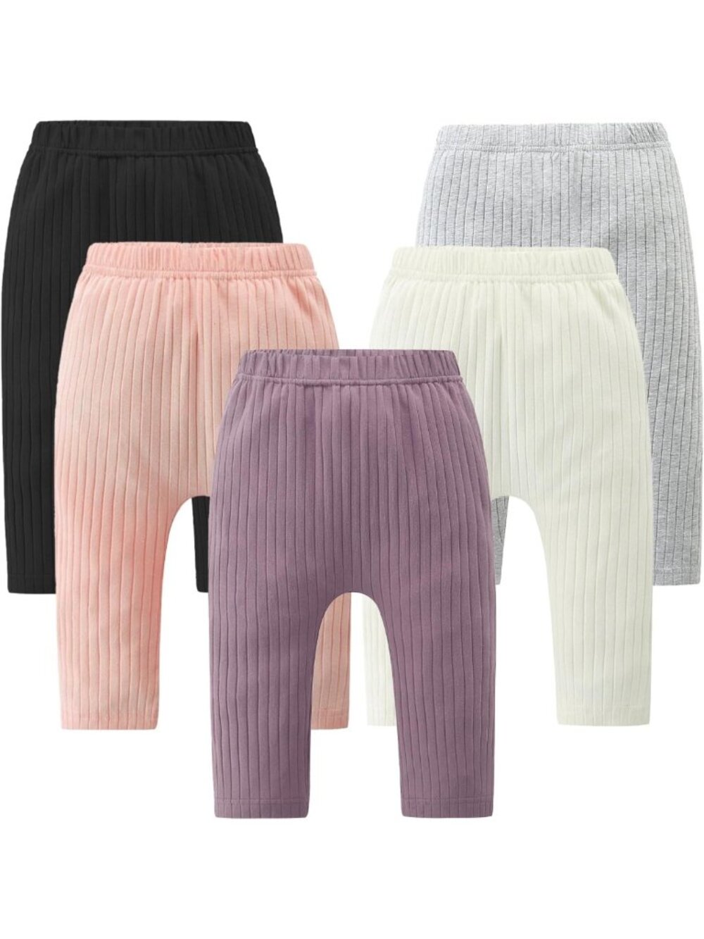 5 Pack Cotton Ribbed Leggings for Baby & Toddler Girls, 0-4 Years, Soft & Comfy